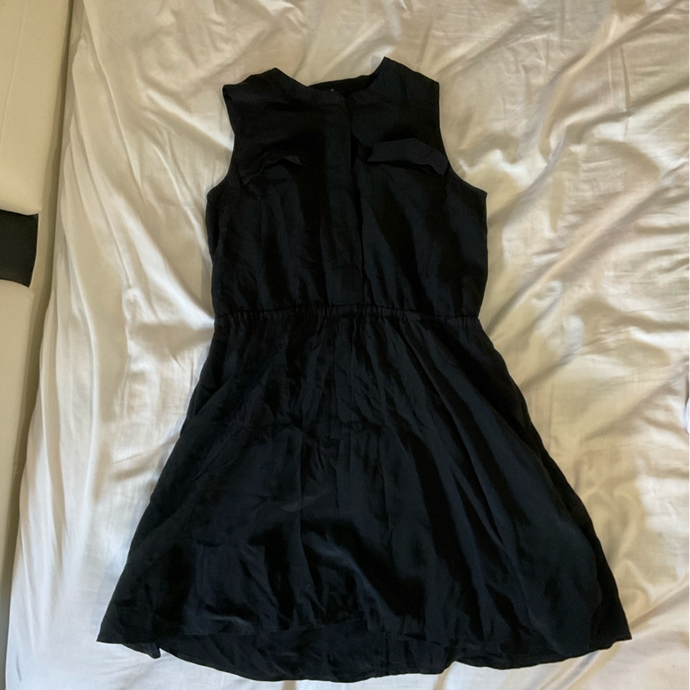 MADEWELL BLACK SILK SLEEVELESS BUTTON UP DRESS